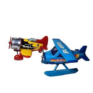 Vintage Buddy L Japan Airplane Lot 1970s Plastic Toy Planes Blue Red Yellow